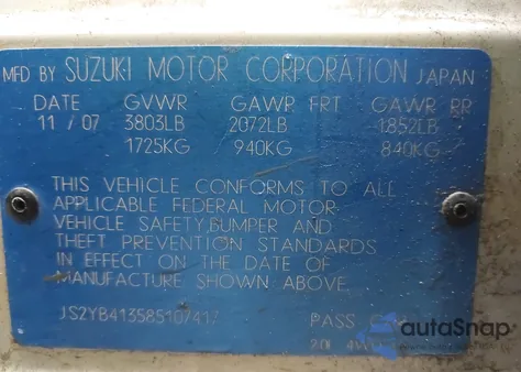 2008 Suzuki Sx4 Convenience/Touring from USA, damaged, VIN JS2YB413585107417